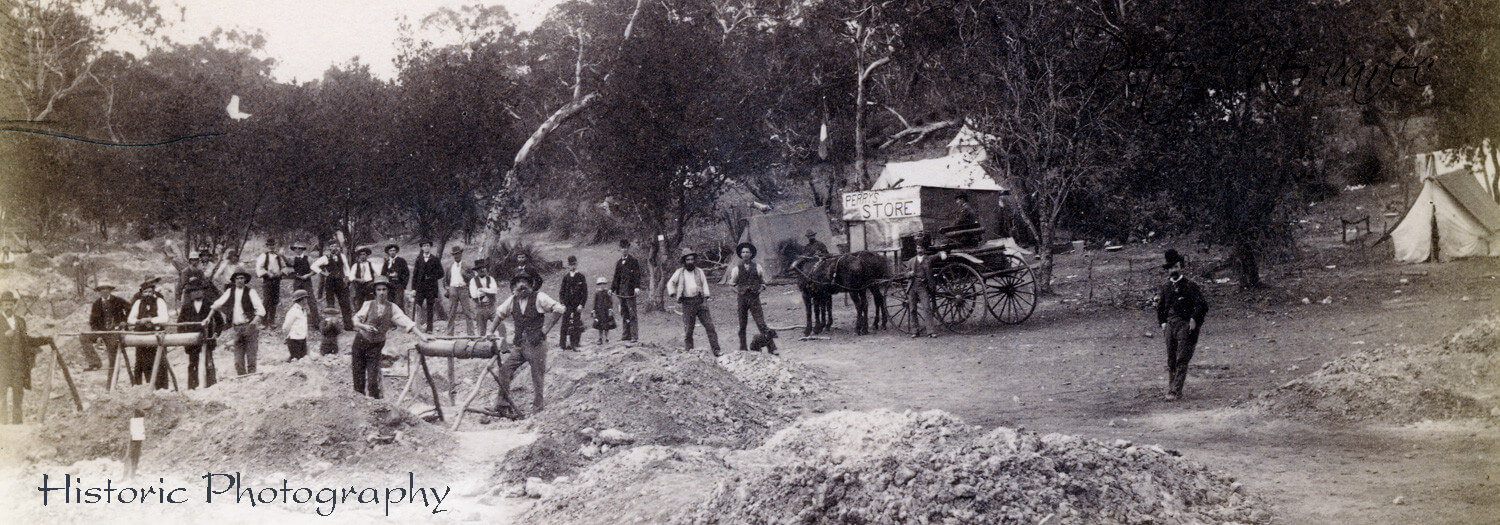 Ballarat Gold, Ballarat Photography, Gold Miners at their Gold Mine near Ballarat 1870